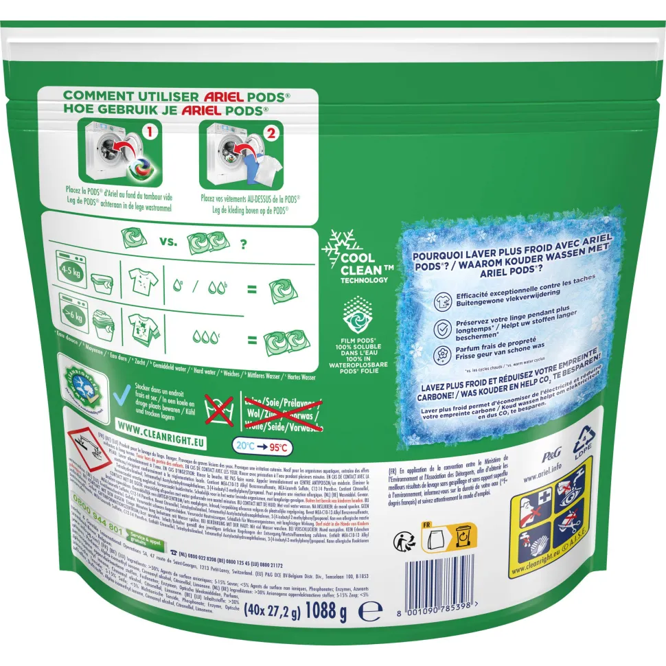 Ariel Pods+ Vloeibaar Wasmiddelcapsules + Ultra Vlekverwijderaar - 3 X 40 Wasbeurten - 120 Wasbeurten