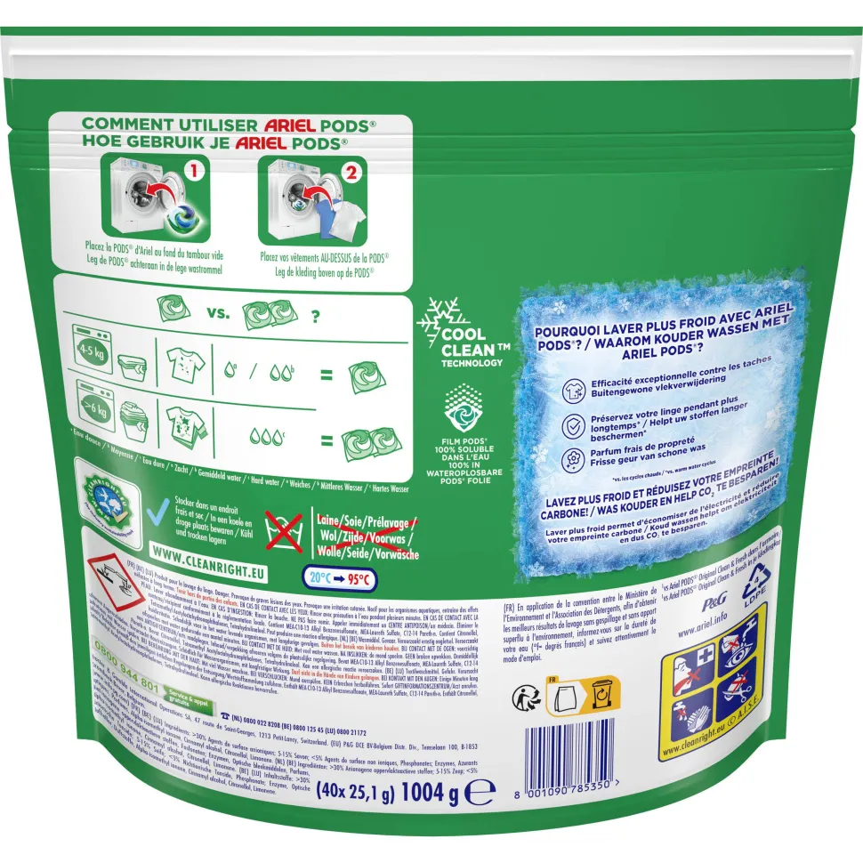 Ariel Pods+ Vloeibaar Wasmiddelcapsules + Actieve Geurbestrijding- 3 X 40 Wasbeurten - 120 Wasbeurten