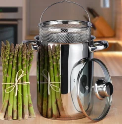 Casalupo Casalupo Aspergepan Met Glazen Deksel - Rvs - O 16 Cm / 4.0 Liter