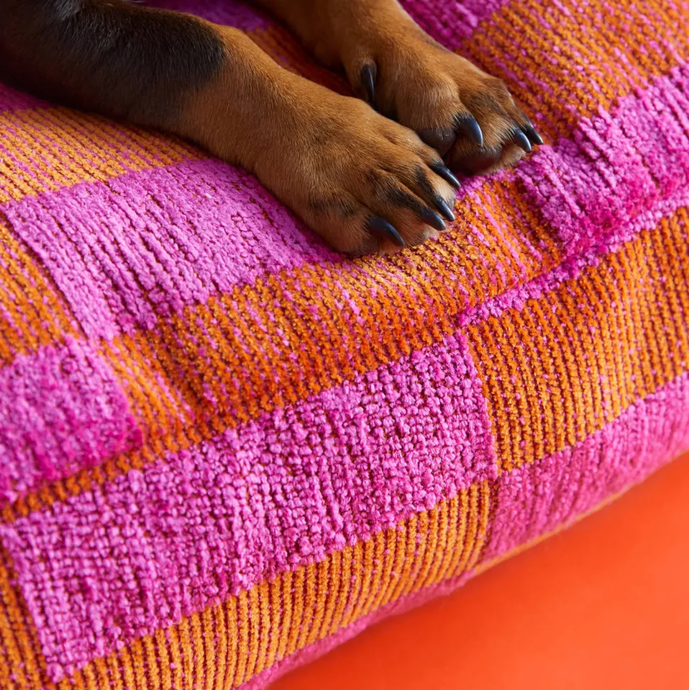 Dogguo Hondenkussen Jacquard Blok Patroon Oranje En Magenta Maat L