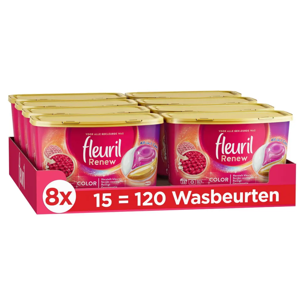 Fleuril Renew Color Caps - Wascapsules - Gekleurde Was - Voordeelverpakking - 8 X 15 Wasbeurten - 120 Wasbeurten