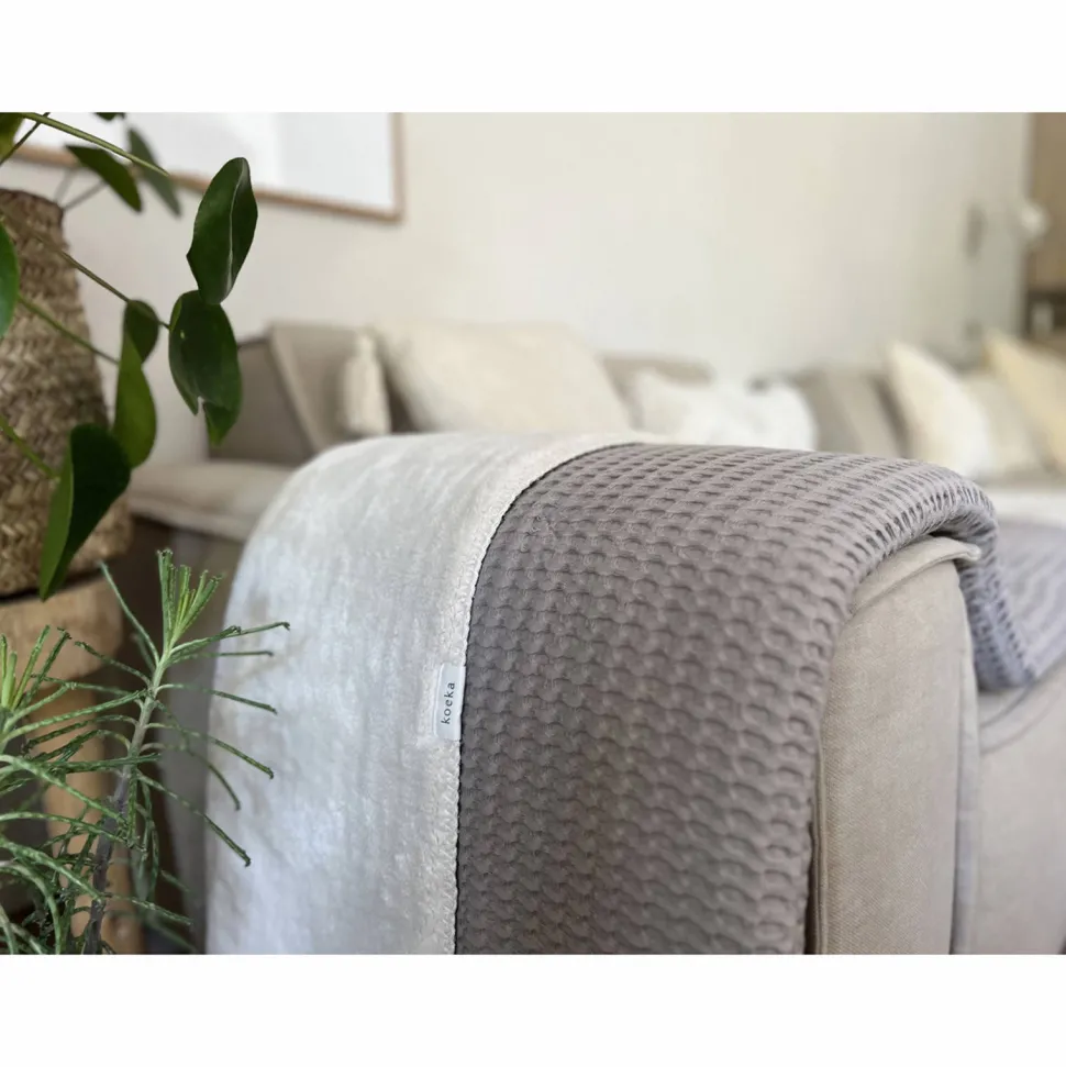 Koeka Oslo Plaid Wafel En Teddy Clay/Pebble (140X200 Cm)