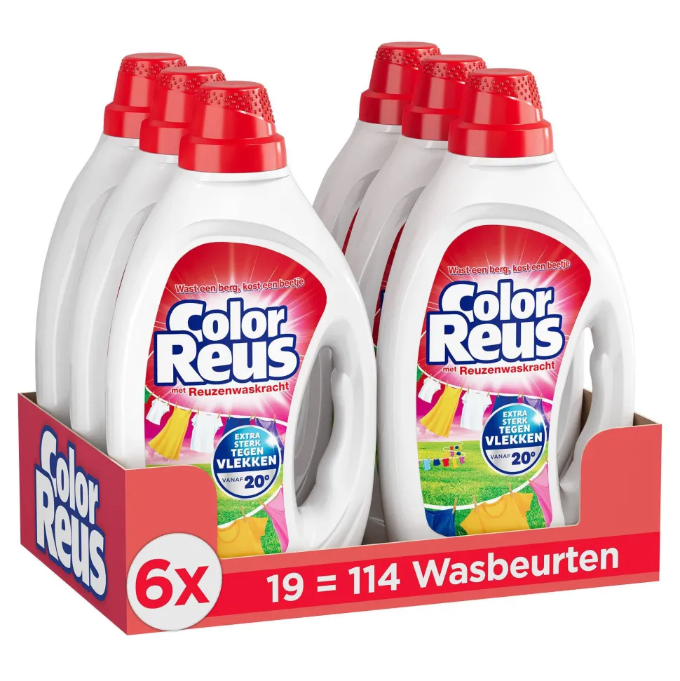 Witte Reus Color Reus Gel - Vloeibaar Wasmiddel - Gekleurde Was - Voordeelverpakking - 6 X 19 Wasbeurten - 114 Wasbeurten