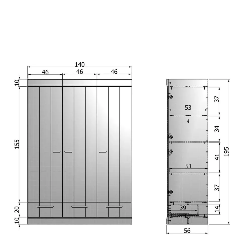 Woood Woood Connect Kast 3-Deurs Met Lade - Grenen - Wit - 195X140X53